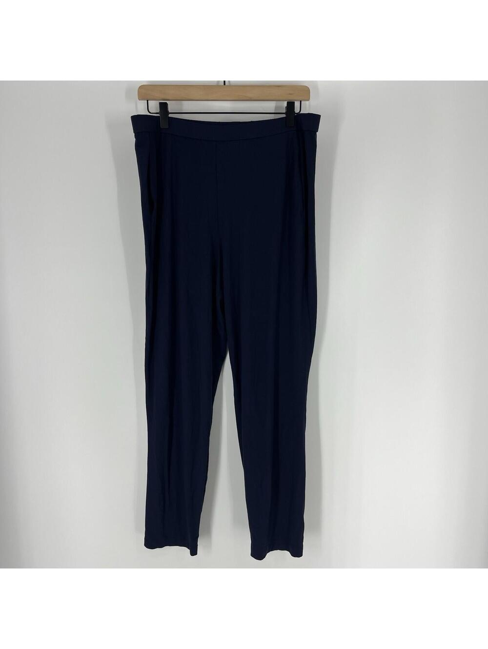 Eileen Fisher Pants Size Large Navy Stretch Knit Casual Travel Pull On Ankle